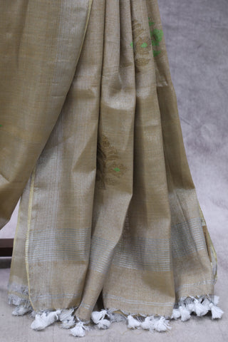 Beige Tissue Linen Jamdani Saree - SRBTLJS71