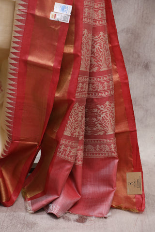 Cream Tussar Silk Saree - SRCTSS764