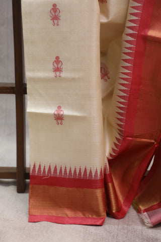 Cream Tussar Silk Saree - SRCTSS764