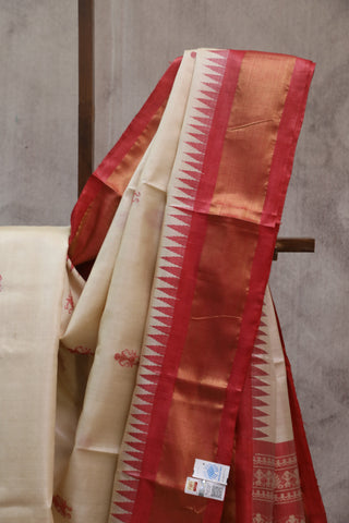 Cream Tussar Silk Saree - SRCTSS764