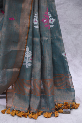 Green Tissue Linen Jamdani Saree - SRGTLJS69