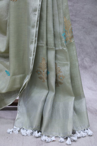 Ivory Tissue Linen Jamdani Saree - SRITLJS66