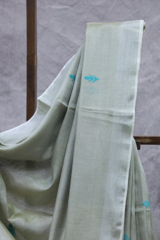 Ivory Tissue Linen Jamdani Saree - SRITLJS66