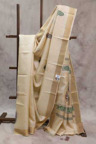 Cream Tussar Silk Saree - SRCTSS756