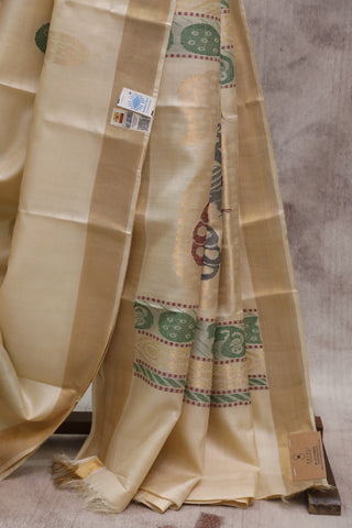 Cream Tussar Silk Saree - SRCTSS756