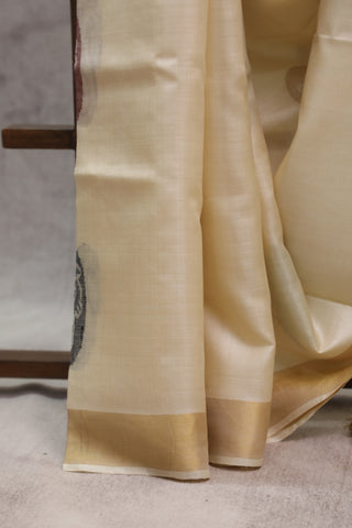 Cream Tussar Silk Saree - SRCTSS756