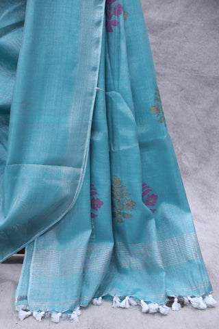 Aqua Tissue Linen Jamdani Saree - SRATLJS63