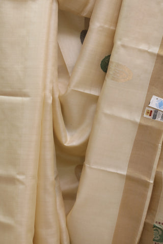 Cream Tussar Silk Saree - SRCTSS756