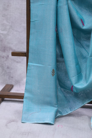 Aqua Tissue Linen Jamdani Saree - SRATLJS63