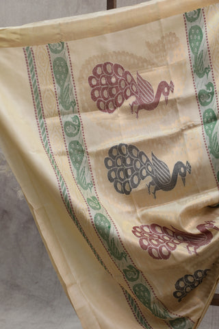 Cream Tussar Silk Saree - SRCTSS756