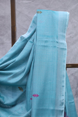 Aqua Tissue Linen Jamdani Saree - SRATLJS63