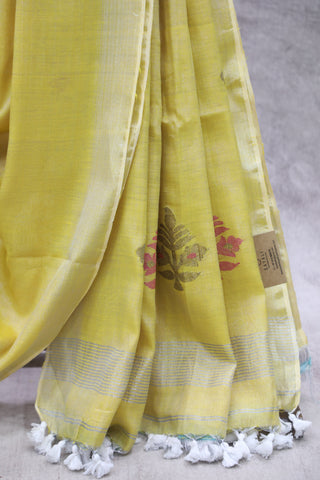 Yellow Tissue Linen Jamdani Saree - SRYTLJS65