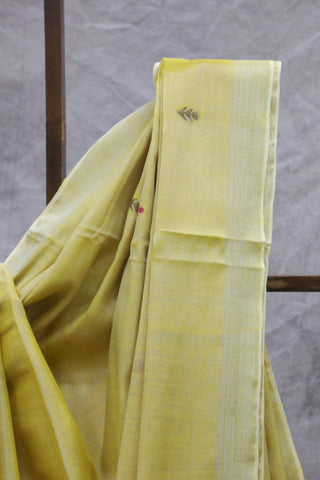 Yellow Tissue Linen Jamdani Saree - SRYTLJS65