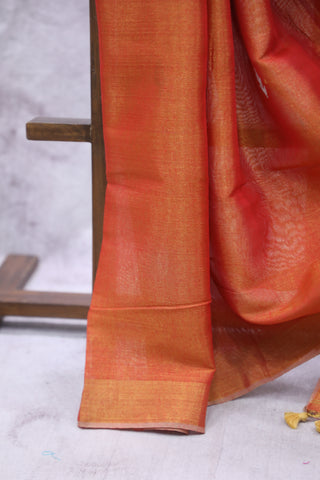 Brick Orange Tissue Linen Jamdani Saree - SRBOTLJS59