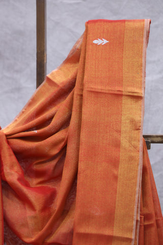 Brick Orange Tissue Linen Jamdani Saree - SRBOTLJS59