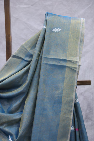 Peacock Blue Tissue Linen Jamdani Saree - SRPBTLJS60