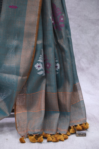 Green Tissue Linen Jamdani Saree - SRGTLJS68