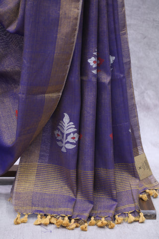 Purple Tissue Linen Jamdani Saree - SRPTLJS67