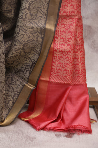 Brown Tussar Silk Saree - SRBTSS760