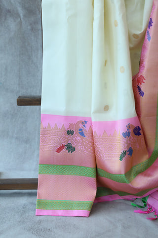 Cream Gadwal Silk Saree - SRCPGSS416