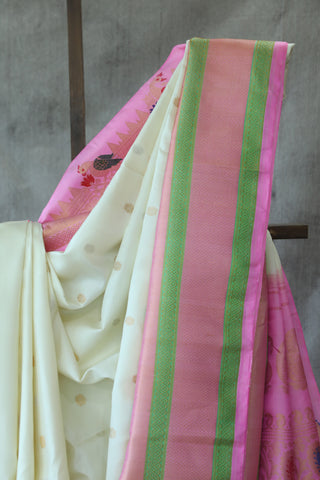 Cream Gadwal Silk Saree - SRCPGSS416