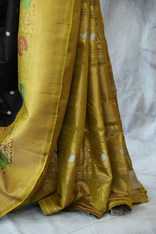 Dark Brown Gadwal Silk Saree - SRDBGSS417