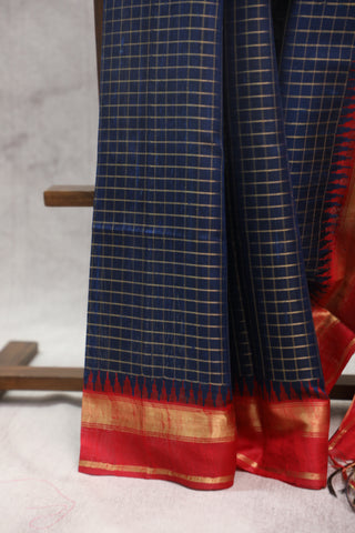 Dark Blue Raw Silk Saree - SRDBSS428