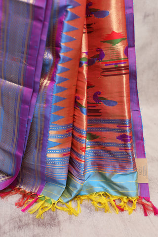 Two Tone Teal Silk Paithani Saree-SRTTTSPS253