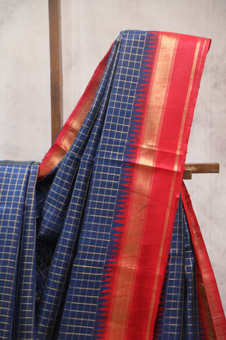 Dark Blue Raw Silk Saree - SRDBSS428