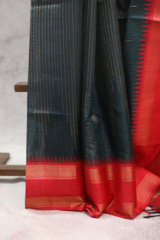 Dark Green Raw Silk Saree - SRDGSS431