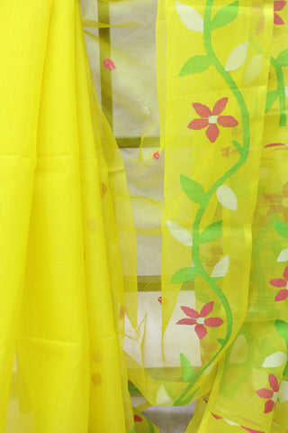 Yellow Muslin Jamdani Saree - SRYMJS32