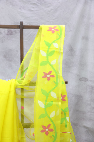 Yellow Muslin Jamdani Saree - SRYMJS32