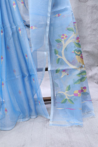 Blue Muslin Jamdani Saree - SRBMJS31