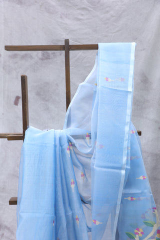 Blue Muslin Jamdani Saree - SRBMJS31