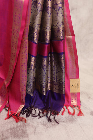 Violet Kanchi Silk Cotton Saree with Jari Border-SRVKSCS6