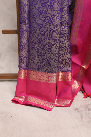 Violet Kanchi Silk Cotton Saree with Jari Border-SRVKSCS6