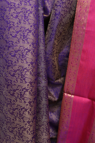 Violet Kanchi Silk Cotton Saree with Jari Border-SRVKSCS6