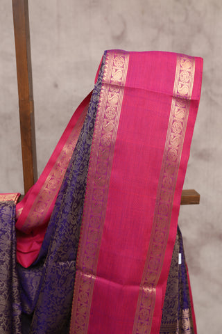 Violet Kanchi Silk Cotton Saree with Jari Border-SRVKSCS6