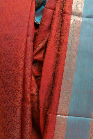 Rust Kanchi Silk Cotton Saree with Jari Border-SRRKSCS8