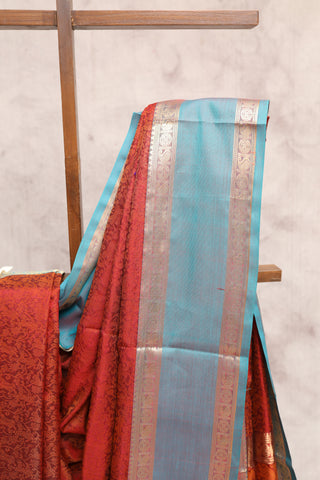 Rust Kanchi Silk Cotton Saree with Jari Border-SRRKSCS8