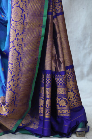 Peacock Blue Gadwal Silk Saree - SRPBGSS418