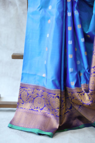 Peacock Blue Gadwal Silk Saree - SRPBGSS418