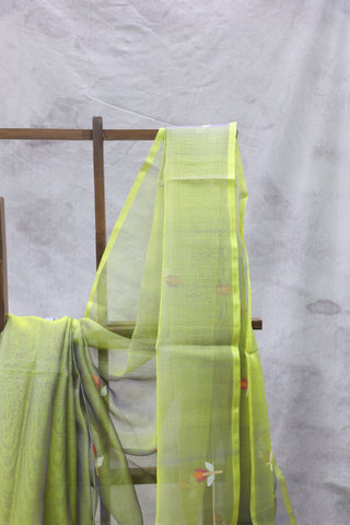 Green Muslin Jamdani Saree - SRGMJS50