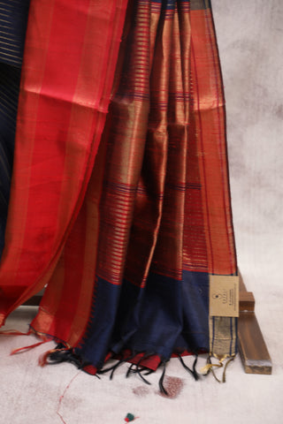 Navy Blue Raw Silk Saree - SRNBSS438