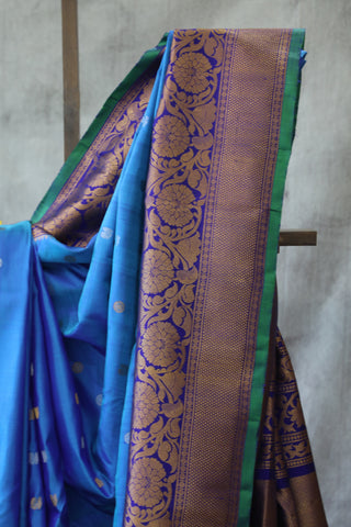 Peacock Blue Gadwal Silk Saree - SRPBGSS418