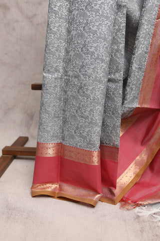 Grey Kanchi Silk Cotton Saree with Jari Border-SRGKSCS11