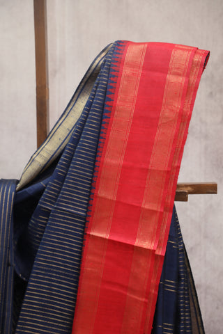 Navy Blue Raw Silk Saree - SRNBSS438