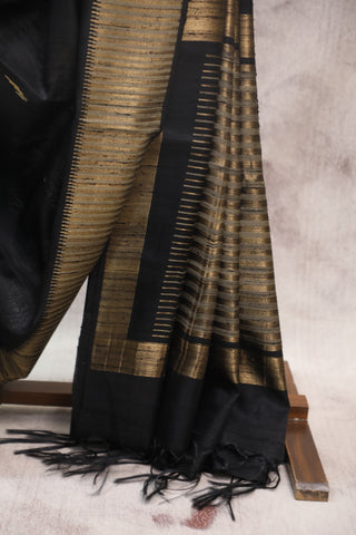 Black Raw Silk Saree - SRBSS439