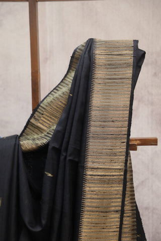 Black Raw Silk Saree - SRBSS439