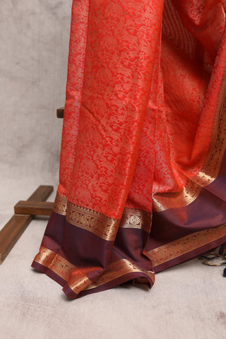 Orange Kanchi Silk Cotton Saree with Jari Border-SROKSCS10